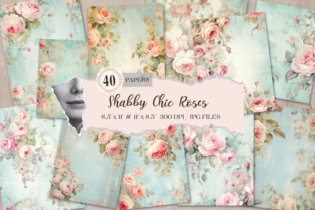 Shabby Chic Roses Junk Journal, Printable Victorian Pages, Pastel Rose ...