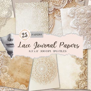 Vintage Lace Journal Papiere, druckbare Spitzendeckchen Seiten, Spitzendeckchen Verschönerung Spitze Scrapbook Papier, Scrapbooking, Lace Hintergrund Kit