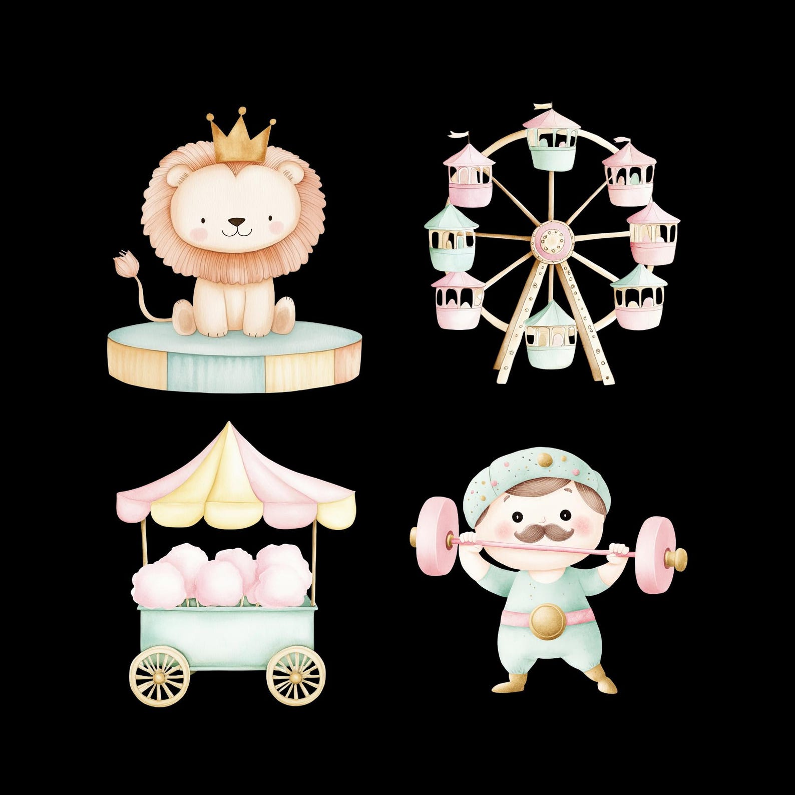 Watercolor Traveling Circus Clipart Bundle, Pastel Carnival Animals ...