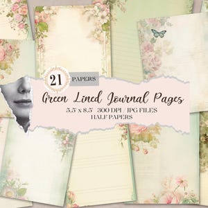 Páginas de diário pautadas em branco verde, papéis para impressão de diários de lixo, papel digital, papel decorativo, papel vintage, efêmera jpg, uso comercial