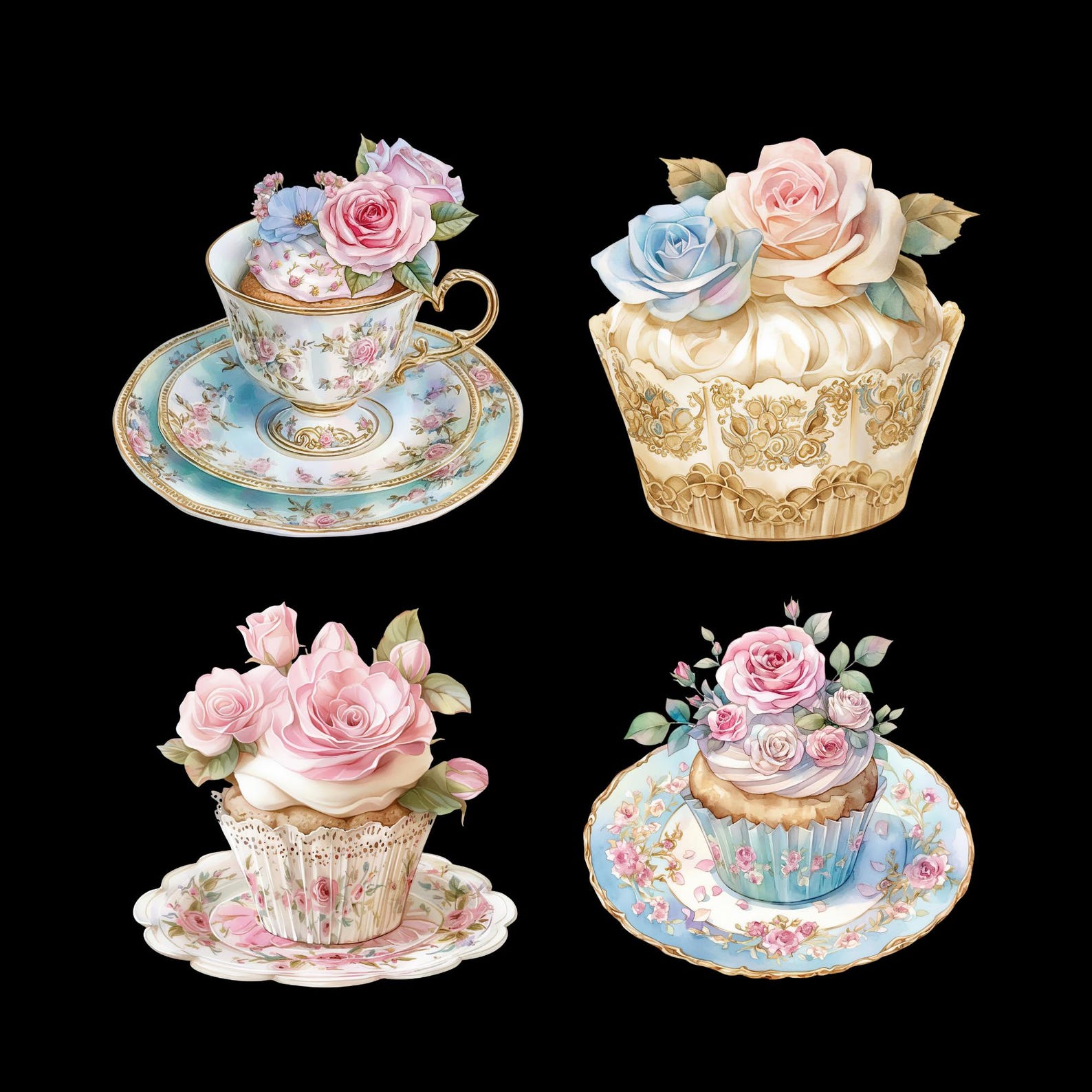 Cupcake Roccoco Rococo Floral Cupcake Clipart, Cupcake Prints, Bakery Clipart ...