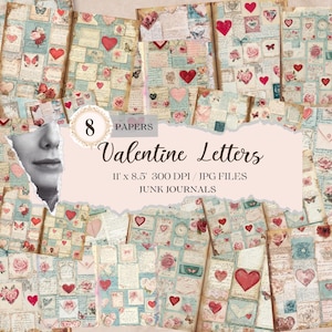 Páginas de diário de cartas de amor, corações de scrapbook, impressão retrô de dia dos namorados, scrapbooking chique e surrado de dia dos namorados, uso comercial