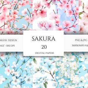 Nahtlose japanische Kirschblüte, digitales Papier, Pastell Aquarell Sakura Muster, Frühlingsblumen Scrapbook, floraler Hintergrund Kommerzielle Nutzung