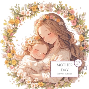 17 Clipart mère et fille, carte de fête des mères, clipart aquarelle imprimable, fichiers JPG de haute qualité, téléchargement numérique, créations en papier, journaux intimes