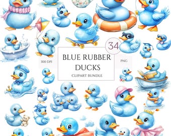 Gummi Ente Clipart | Kinderzimmer Design | 34 PNG | Aquarell Quietscheentchen | Niedliche Enten mit Luftballons | Babyparty einladen | Kommerzielle Nutzung