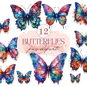 Watercolor Butterflies Clipart - Stickers Clipart - Watercolor Clipart - Watercolor Floral Clipart - Wedding Clipart - Butterflies Clipart