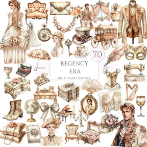 Regency Era Clipart Bundle, Vintage Romance & Victorian Watercolor Illustrations, Digital Ephemera PNG, Historical Stickers, Commercial Use