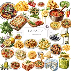 Watercolor Pasta Clipart Bundle | Spaghetti & Pasta Shapes 42 PNG, Italian Food Art, Pasta Lover Design, Instant Download, Commercial Use