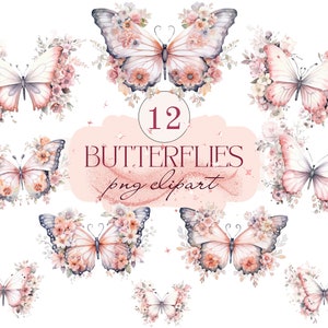 Watercolor Butterflies Clipart - Stickers Clipart - Watercolor Clipart - Watercolor Floral Clipart - Wedding Clipart - Butterflies Clipart