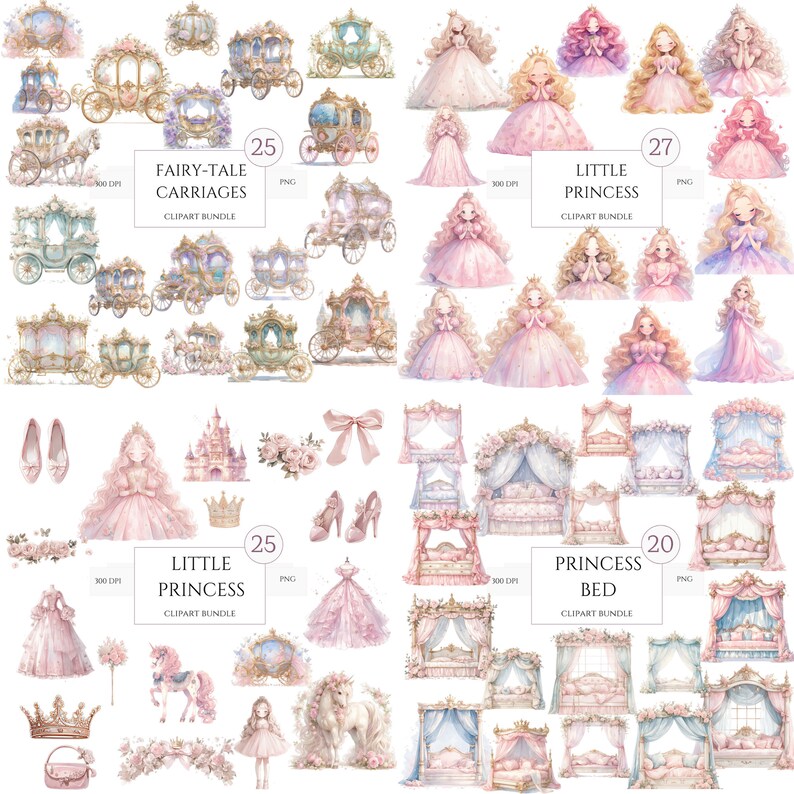 Princess Clipart Watercolor Princess Clipart Fairytale Princess Kingdom ...