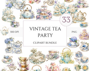 33 PNG acuarela Vintage Floral Tea Time Clipart, Pastel Tea Clipart, Tea Time art, Flower Teacup Png, Tee-Illustration, Tea Party Bundle