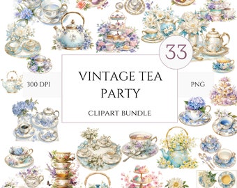 33 PNG Watercolor Vintage Floral Tea Time Clipart, Pastel Tea Clipart, Tea Time art, Flower Teacup Png, Tee-Illustration, Tea Party Bundle