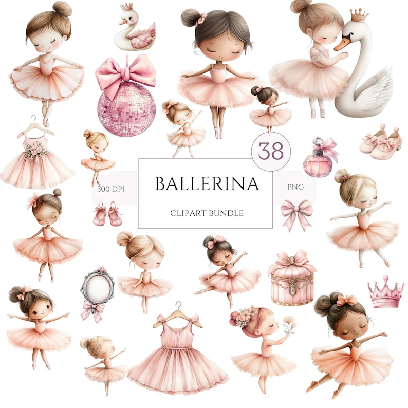 Watercolor Ballerina Clipart 38 PNG, Cute Little Ballerina, Swan Lake ...