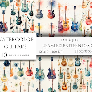 Minimaal gitaar digitaal papier | Naadloze patronen | Muziekpatronen afdrukbaar | Commercieel gebruik | Print on demand-ontwerpen | PNG van hoge kwaliteit