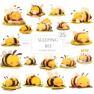 25 aquarel Bee clipart, commercieel gebruik, slapende Bee, transparante achtergrond, digitale papier ambachtelijke, schattige bijen, Bee Hive clipart, honingraat