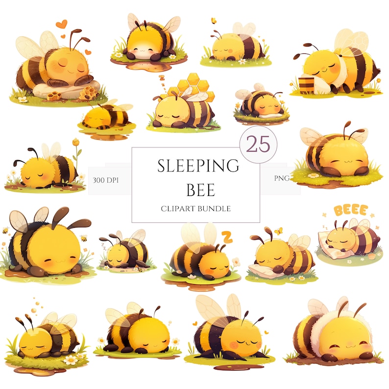 25 Watercolor Bee Clipart, Commercial Use, Sleeping Bee, Transparent ...
