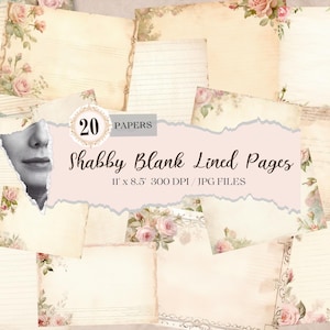 Leere linierte Seiten, Junk Journal Basic Papiere, Printable Shabby Seiten, Rosa Rosen Papier Vintage,Rosen Collage sheet,Rosa linierte Papiere