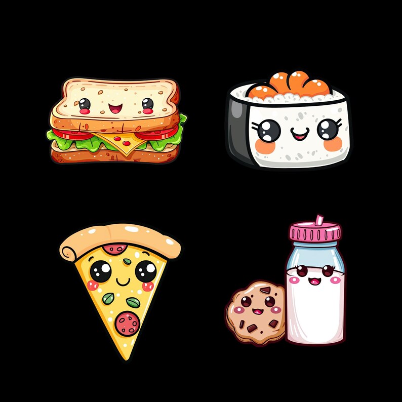 50 Cute Kawaii Food Clip Art PNG Bundle | Kawaii Breakfast | Kawaii ...