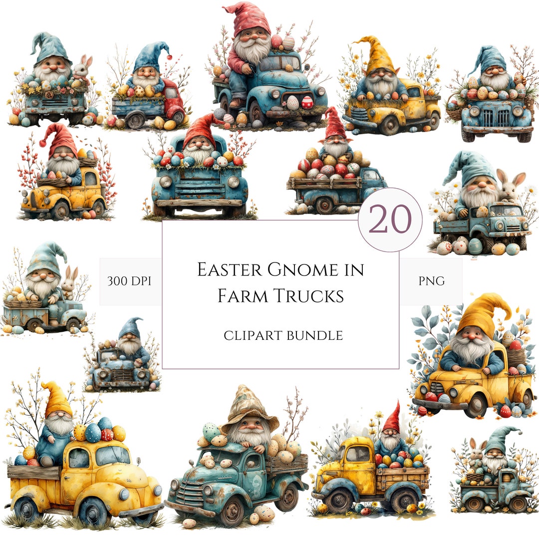 Easter Gnome Truck Clipart Bundle, Garden Clipart, Spring Gnome 20 Png ...