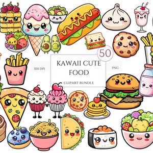 50 Cute Kawaii Food Clip Art PNG bundle | Kawaii Breakfast | Kawaii Street Food | Cute Kawaii Clipart | Kawaii Stickers | Commercial Use