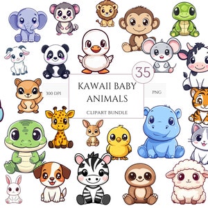 かわいい森、農場、サファリの動物 - 35 PNG バンドル 愛らしい赤ちゃん動物、かわいいステッカー、かわいいアフリカの森の動物、商用利用