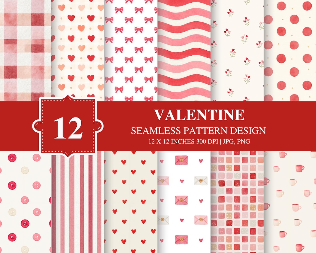 Watercolor Red Valentine Seamless Patterns - Classic Romantic Digital ...