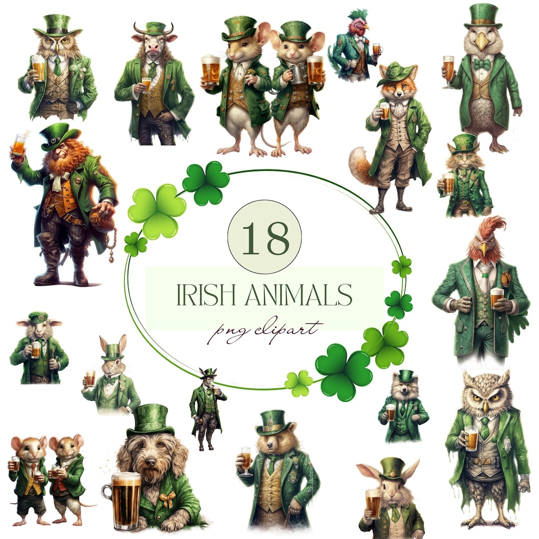 Watercolor St Patricks Animals Clipart, 18 PNG St Patricks Day Clipart ...