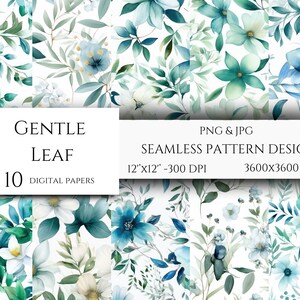 Gentle Leaf digitaal papier - aquarel scrapbookpapier - naadloze patronen - digitale achtergrond - afdrukbare papierset - bloemenbladeren
