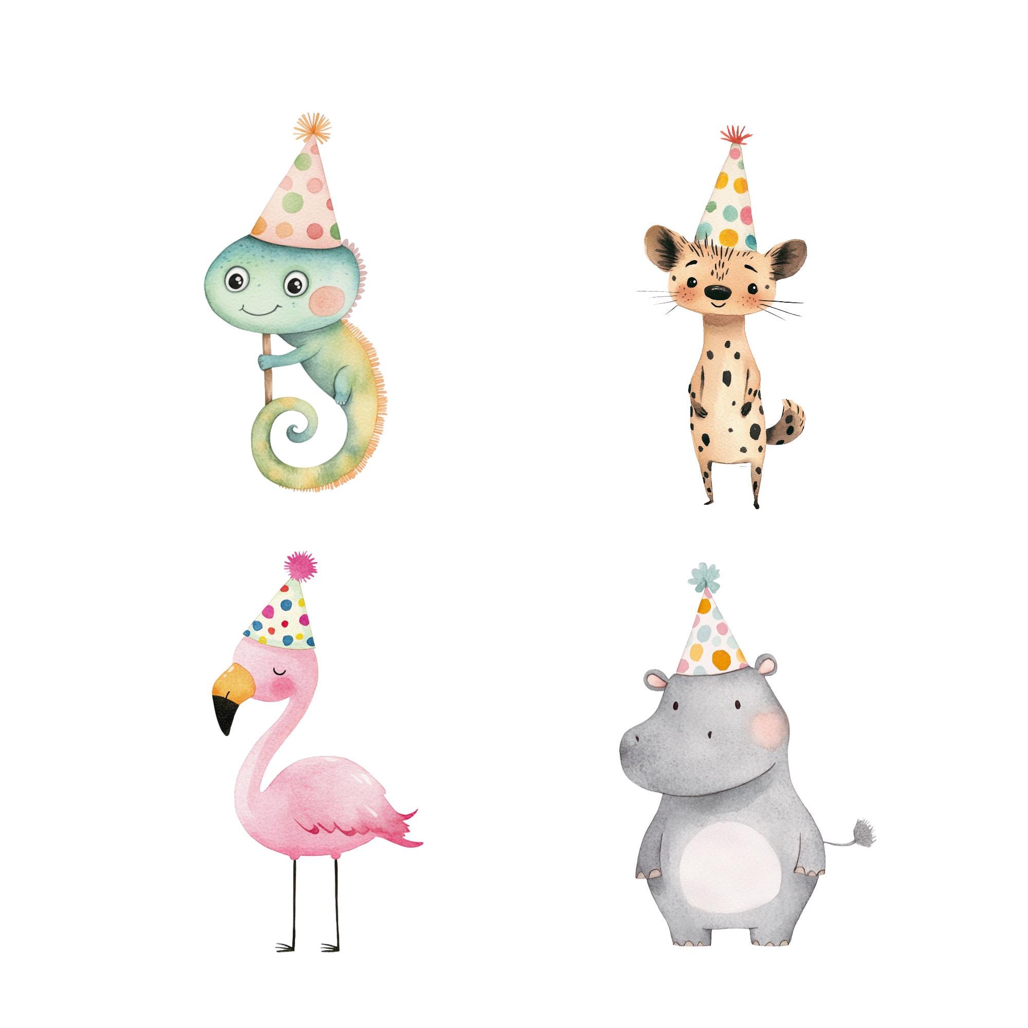 Safari Birthday Clipart Bundle, Cute Watercolor Jungle Animals 45 PNG ...