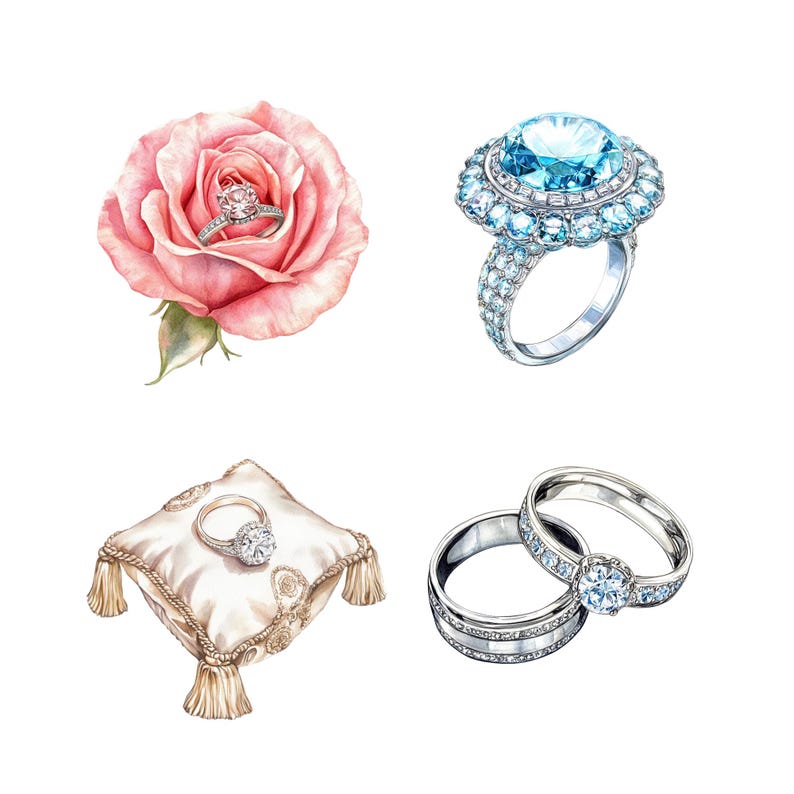 Watercolor Engagement Rings Clipart, 40 Wedding & Promise Ring PNG ...