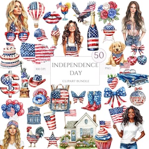 4th of July Clipart Bundle, Watercolor Patriotic PNGs, Independence Day USA Graphics, American Flags, Stars, Digital Download Commercial Use