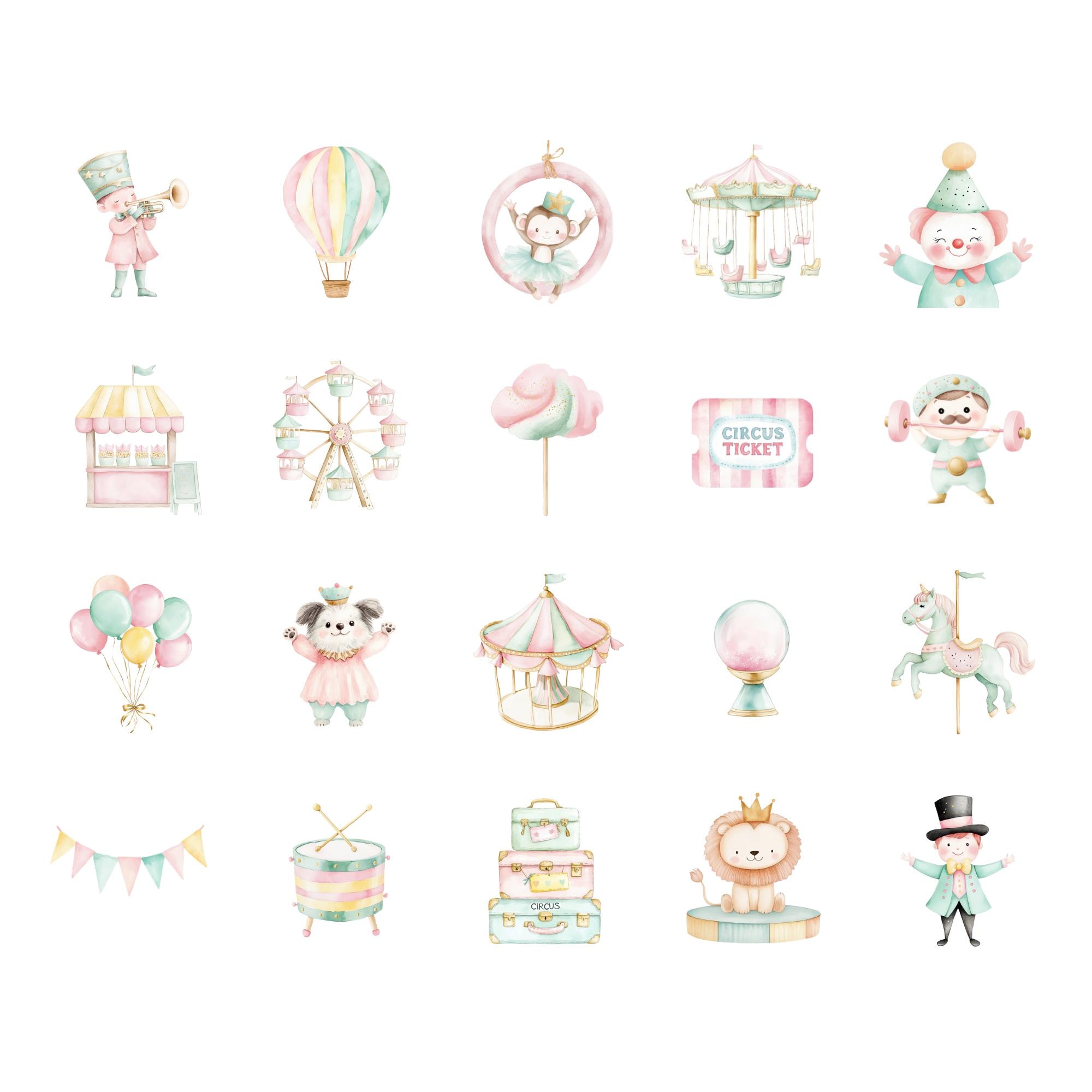 Watercolor Traveling Circus Clipart Bundle, Pastel Carnival Animals ...