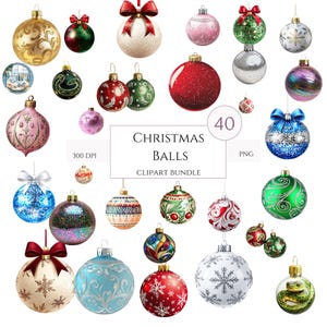 Clipart Bombki Bożonarodzeniowe, 40 PNG Bombki Bożonarodzeniowe, Naklejki Bożonarodzeniowe, Dekoracja Choinkowa Przezroczyste Tło, Wykorzystanie Komercyjne