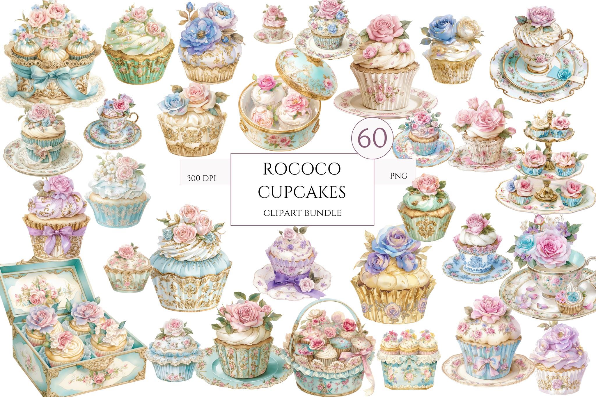 Cupcake Roccoco Rococo Floral Cupcake Clipart, Cupcake Prints, Bakery Clipart ...