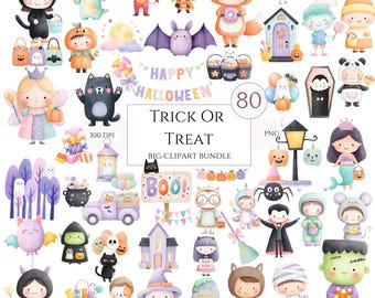 Cute Halloween Clipart Set - Trick or Treat Kids Costumes PNG, Spooky Night Clipart, Children Halloween Digital Art, Commercial Use