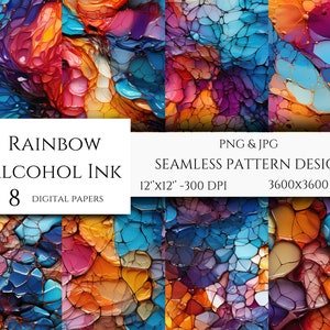 Rainbow Alcohol Ink Textures-Alcohol Ink SEAMLESS Patterns - Alcohol Ink Digital Paper - Commercial Use - Alcohol Ink Sublimation