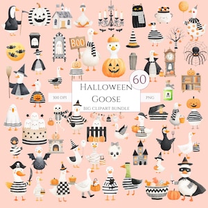 Halloween Goose Clipart, Cute Spooky Geese PNG, Whimsical Watercolor Animals, Vintage Gothic Party Art, Commercial Use Sublimation