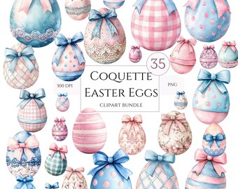 Clipart oeuf de Pâques, coquette Pâques 35 PNG, oeufs de Pâques BCBG, couleurs pastel oeufs de Pâques et noeuds, Pâques du grand millénaire, usage Commercial