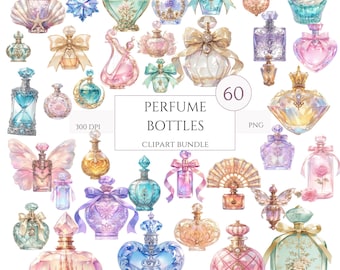 Antique Perfume Bottle Clipart, Vintage Perfume Bottles Ephemera PNG, Old Glass Bottles for Junk Journals, Digital Download, Commercial Use