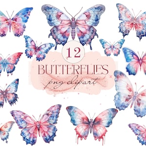 Watercolor Butterflies Clipart - Stickers Clipart - Watercolor Clipart - Watercolor Floral Clipart - Wedding Clipart - Butterflies Clipart