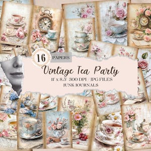 Watercolor Tea Junk Journal Printable Pages, Afternoon Tea Junk, Junk Journal Paper, Digital Collage Sheet, Instant Download, Commercial Use