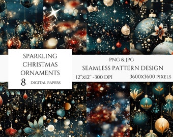 Holiday Shimmer Digital Paper | Sparkling Christmas Glitter Digital Paper | Seamless Textures With Glitter and Sequins | Xmas Printable