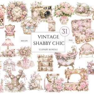 Shabby Chic Clipart, Aquarell viktorianischen Dekor Clipart, Junk Journal, Floral Scrapbook Clipart, viktorianischen Vintage-Stil kommerzielle Nutzung PNG
