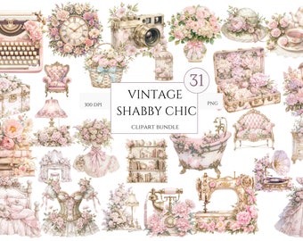 Imágenes Prediseñadas Shabby Chic, Imágenes Prediseñadas de decoración victoriana de acuarela, Diario basura, Imágenes Prediseñadas de Scrapbook floral, PNG de uso comercial de estilo vintage victoriano