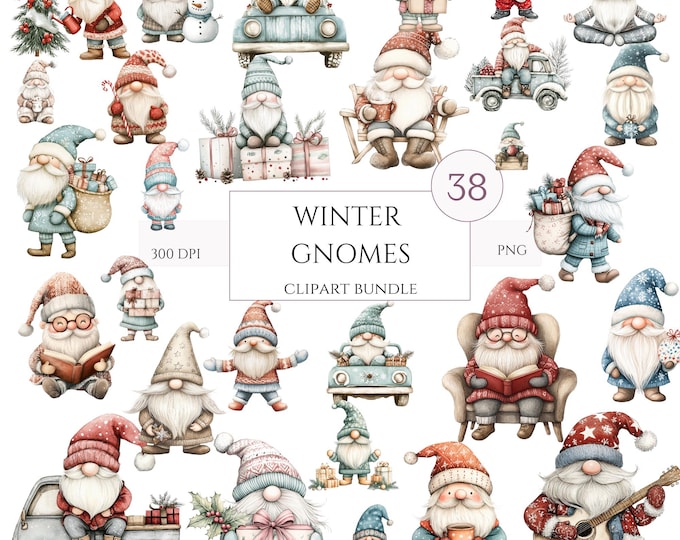 Watercolor Winter Gnome Clipart Bundle (13 PNG) - Commercial Use - Etsy ...