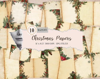 Christmas Journal Pages JPG, Junk Journal Basic Papers, Christmas Junk Journal Vintage Style, Embellishment Collage sheet, Commercial Use
