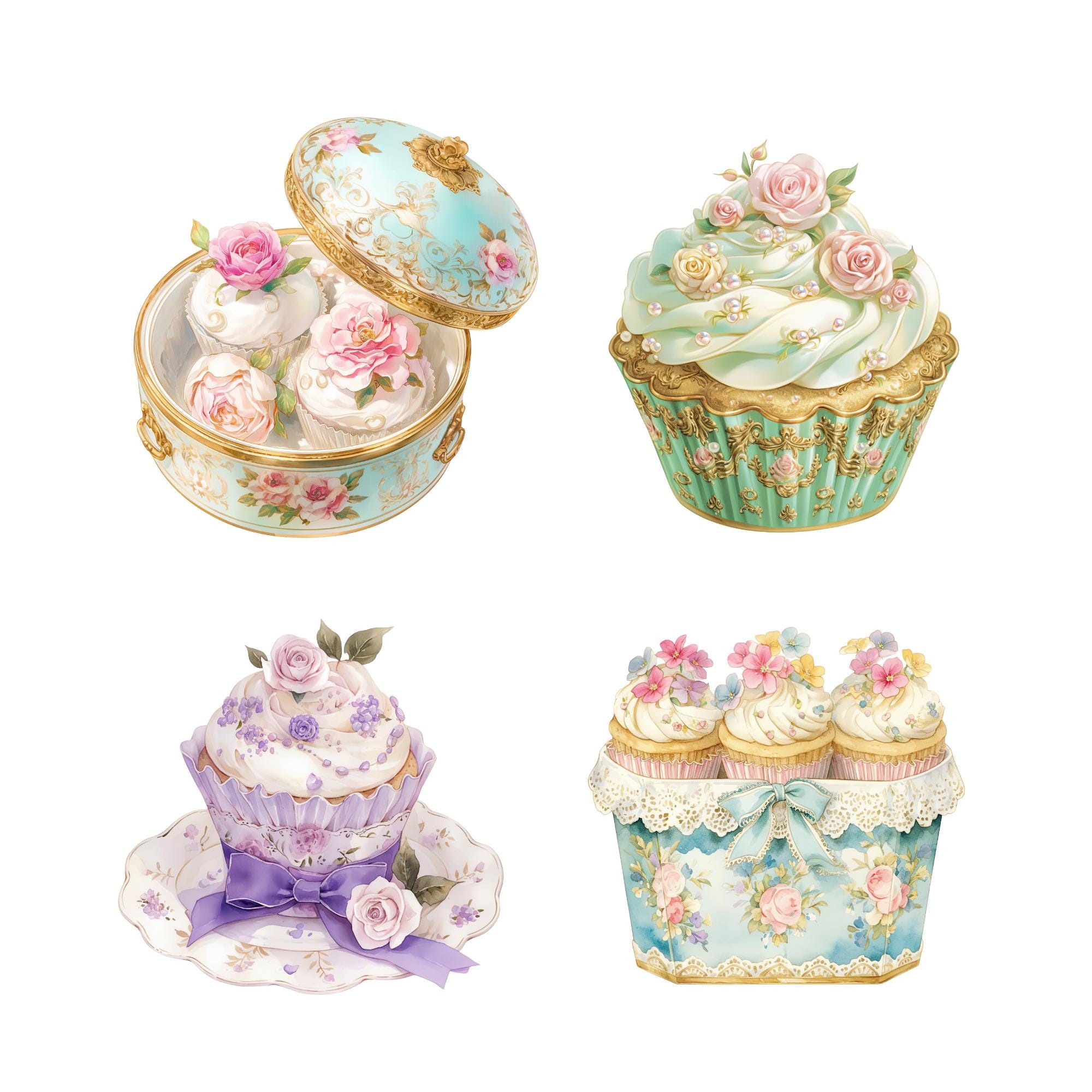 Cupcake Roccoco Rococo Floral Cupcake Clipart, Cupcake Prints, Bakery Clipart ...