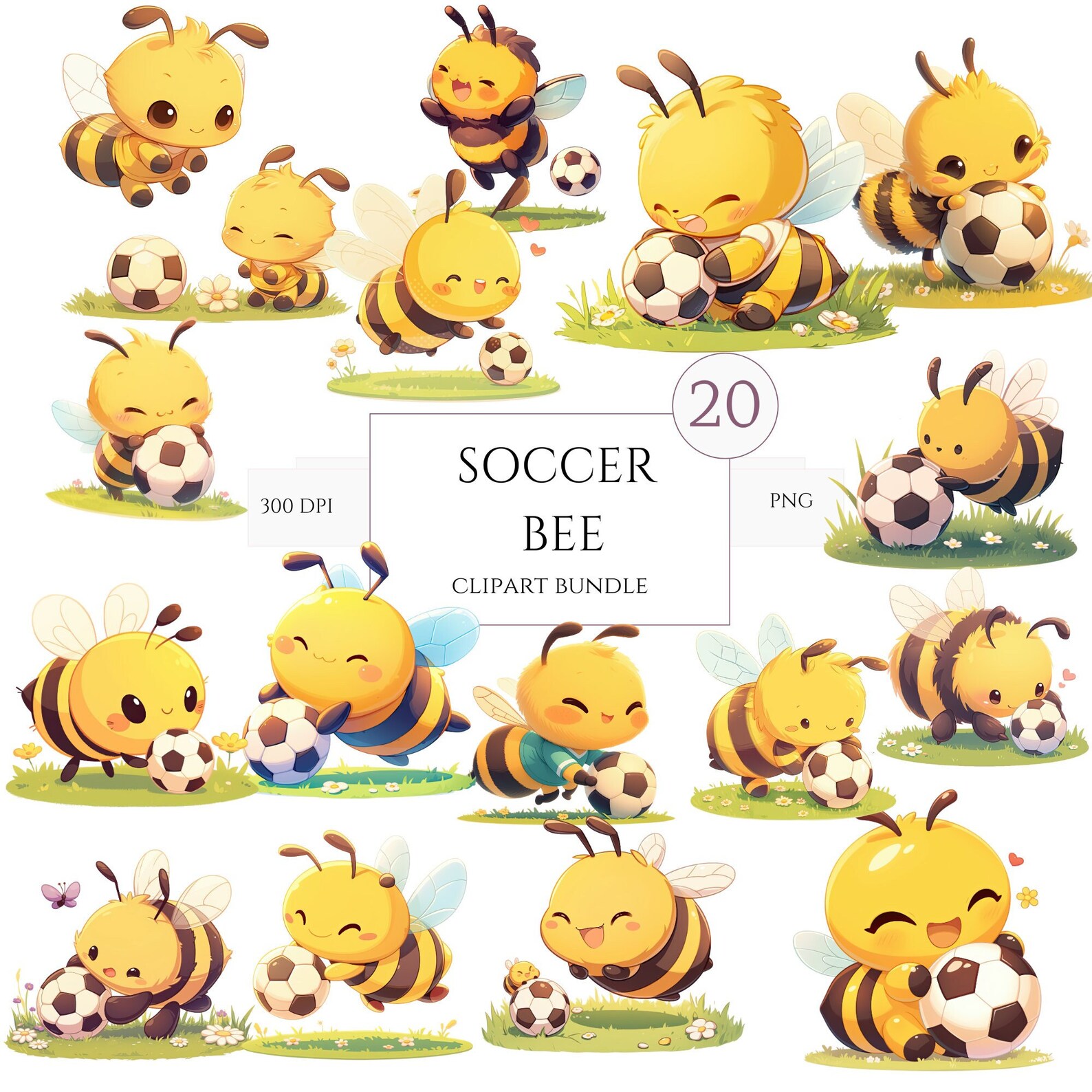 20 Cute Bee Clipart Watercolor PNG Bundle, Cute Baby Honey Bee Graphics ...