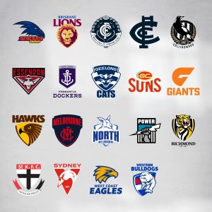 AFL SVG - Collection of SVGs and transparent PNGs for all Australian Footy teams. Instant Download. Create your own Arts and Crafts projects