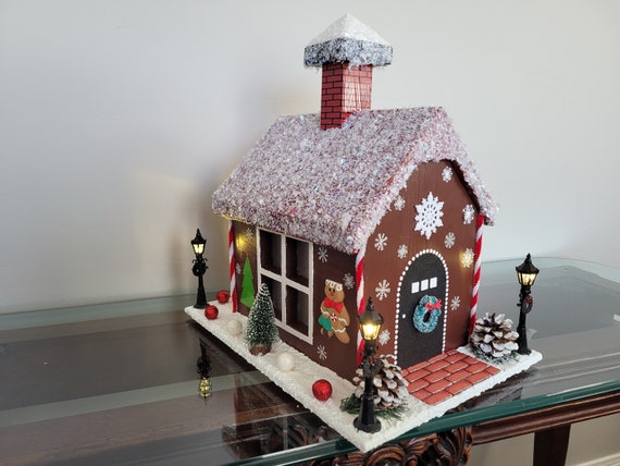 Gingerbread Wooden decorated lighted house Christmas decoration no.025